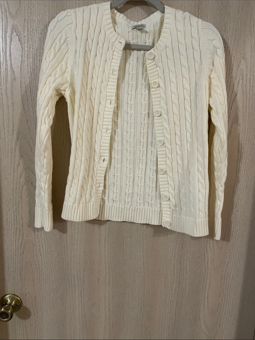 L.L. Bean Cream Cable-Knit Button Cardigan